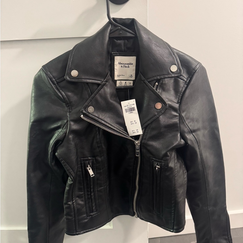 Abercrombie & Fitch Black Leather Jacket Asymmetrical Zipper
